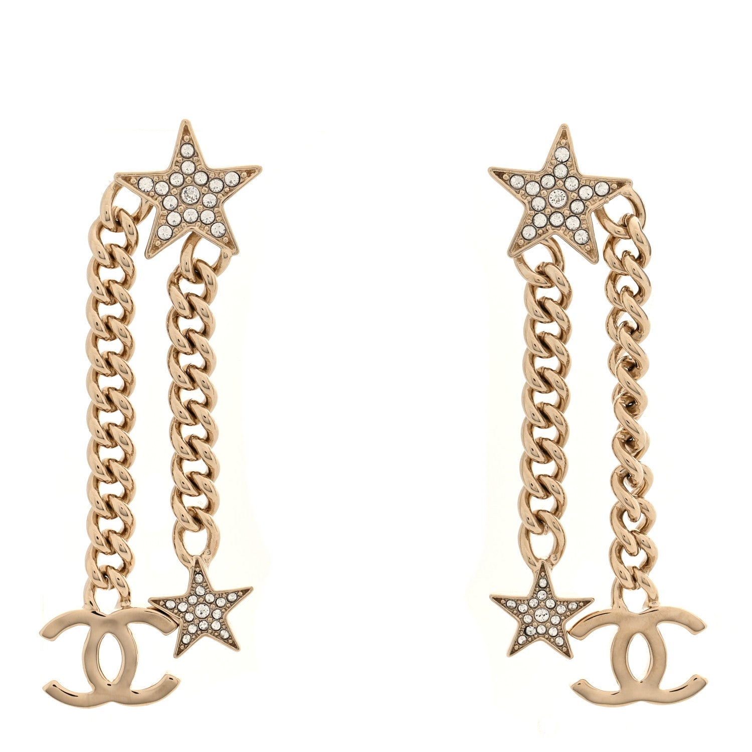 Chanel Crystal CC Star Chain Drop Earrings Gold 1 of 4