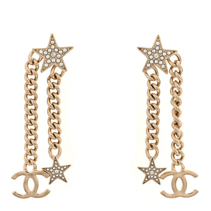 Chanel Crystal CC Star Chain Drop Earrings Gold 1 of 4