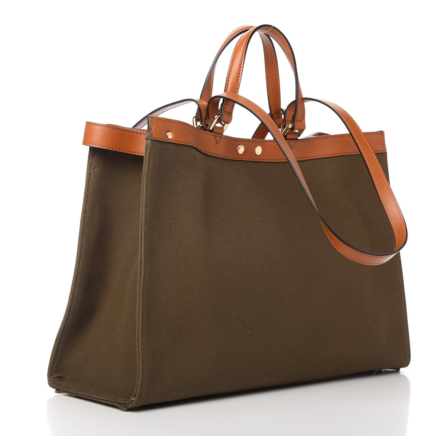 Fendi Canvas Vitello King FF Embroidered Medium Peekaboo X-Tote Amazzonia Cuoio 3 of 10