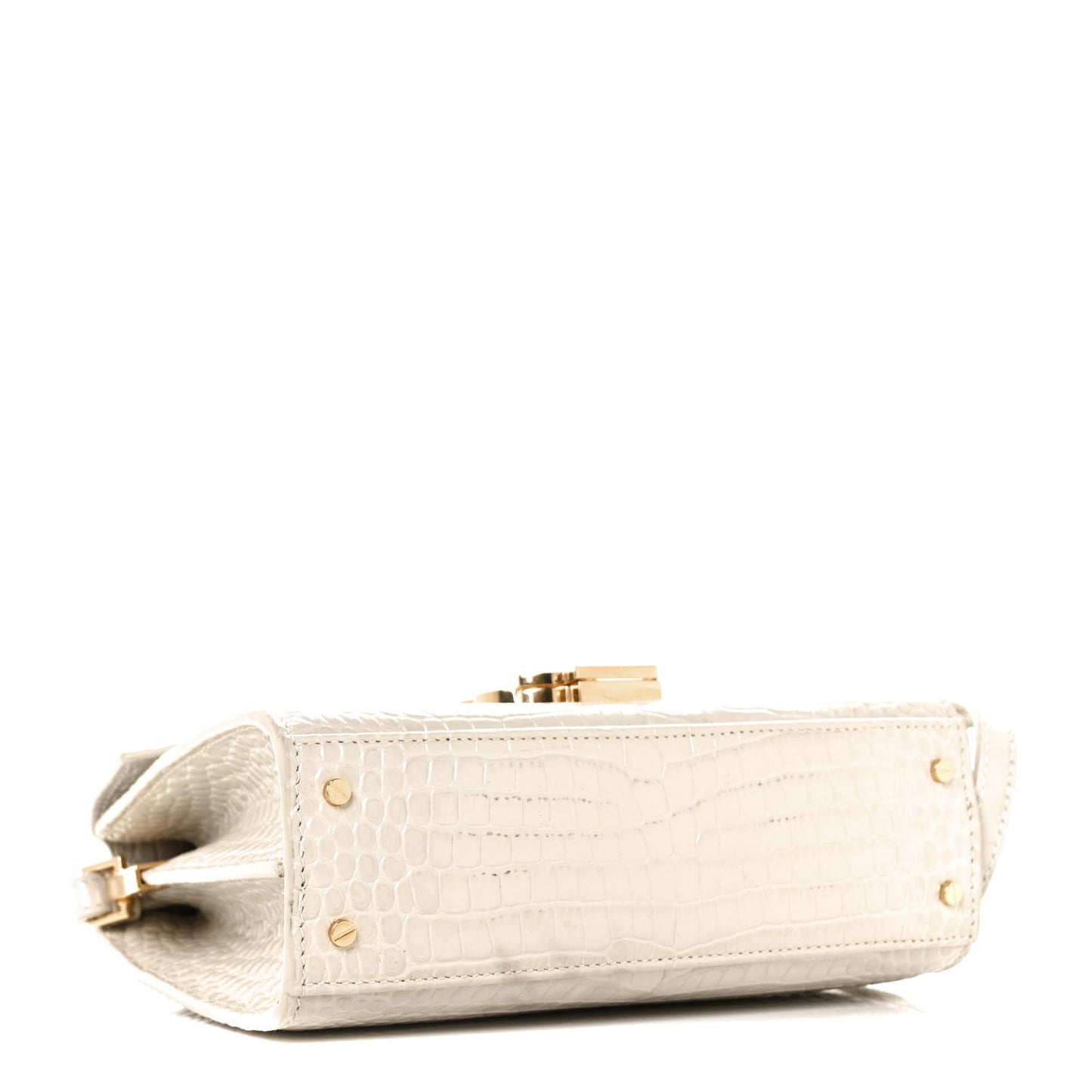 Crocodile Embossed Mini Classic Monogram Cassandra Top Handle Crema Soft