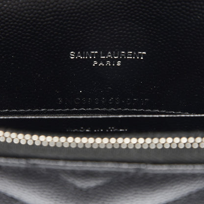 Saint Laurent Grain De Poudre Matelasse Chevron Monogram Envelope Chain Wallet Black 7 of 10