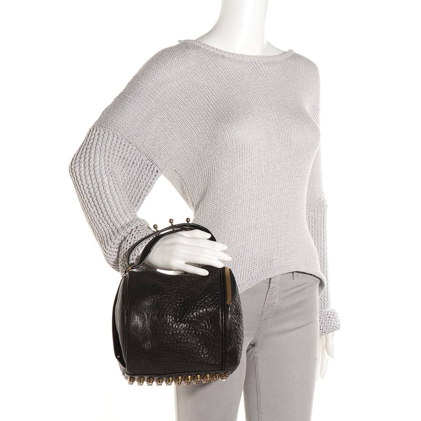Pebbled Lambskin Angela Pochette Black Antique Brass Hardware