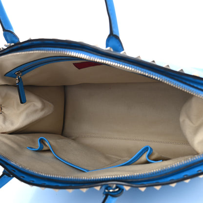Valentino Garavani Vitello Rockstud Dome Shopper Blue Fluo 4 of 8