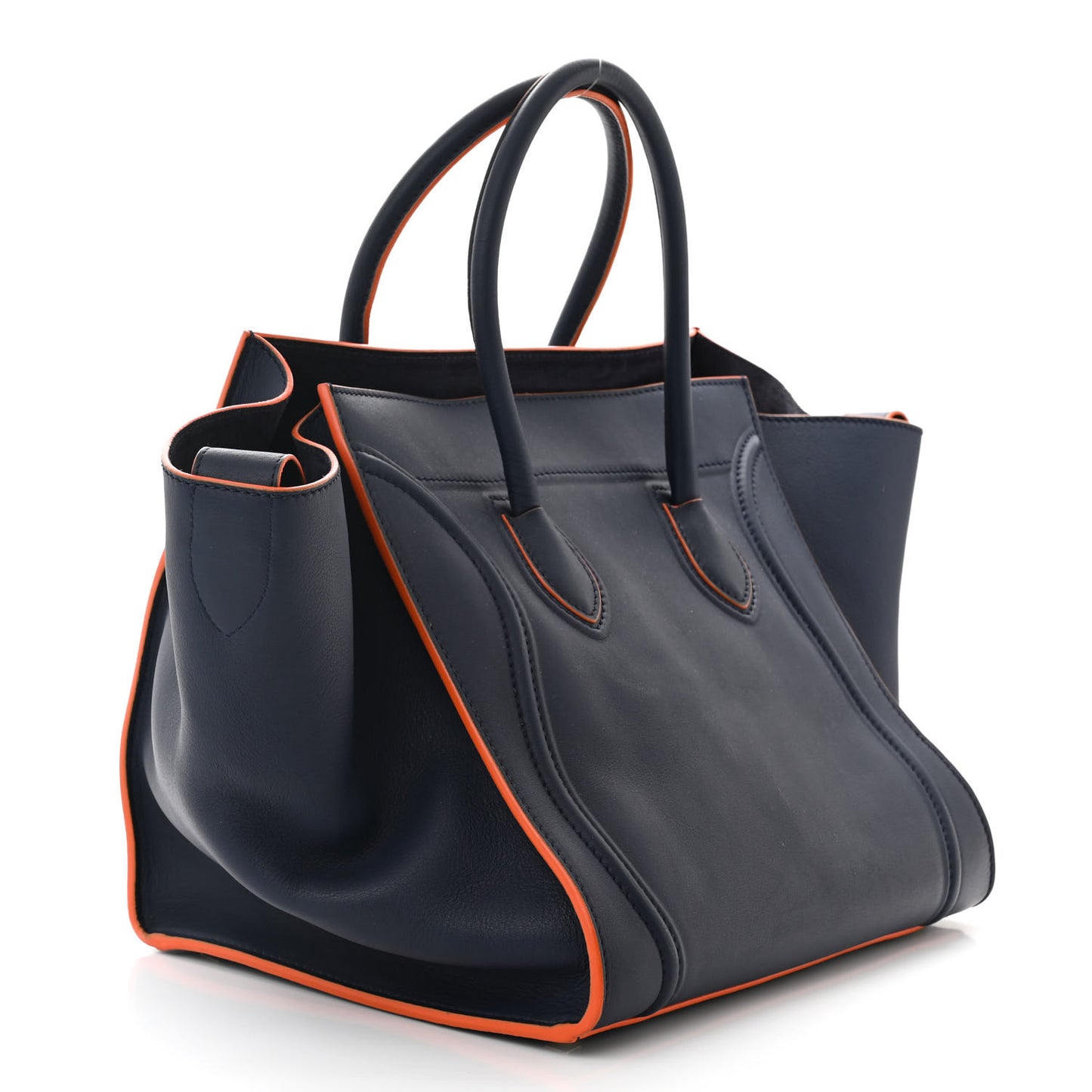 Supple Calfskin Large Phantom Luggage Navy Blue Orange