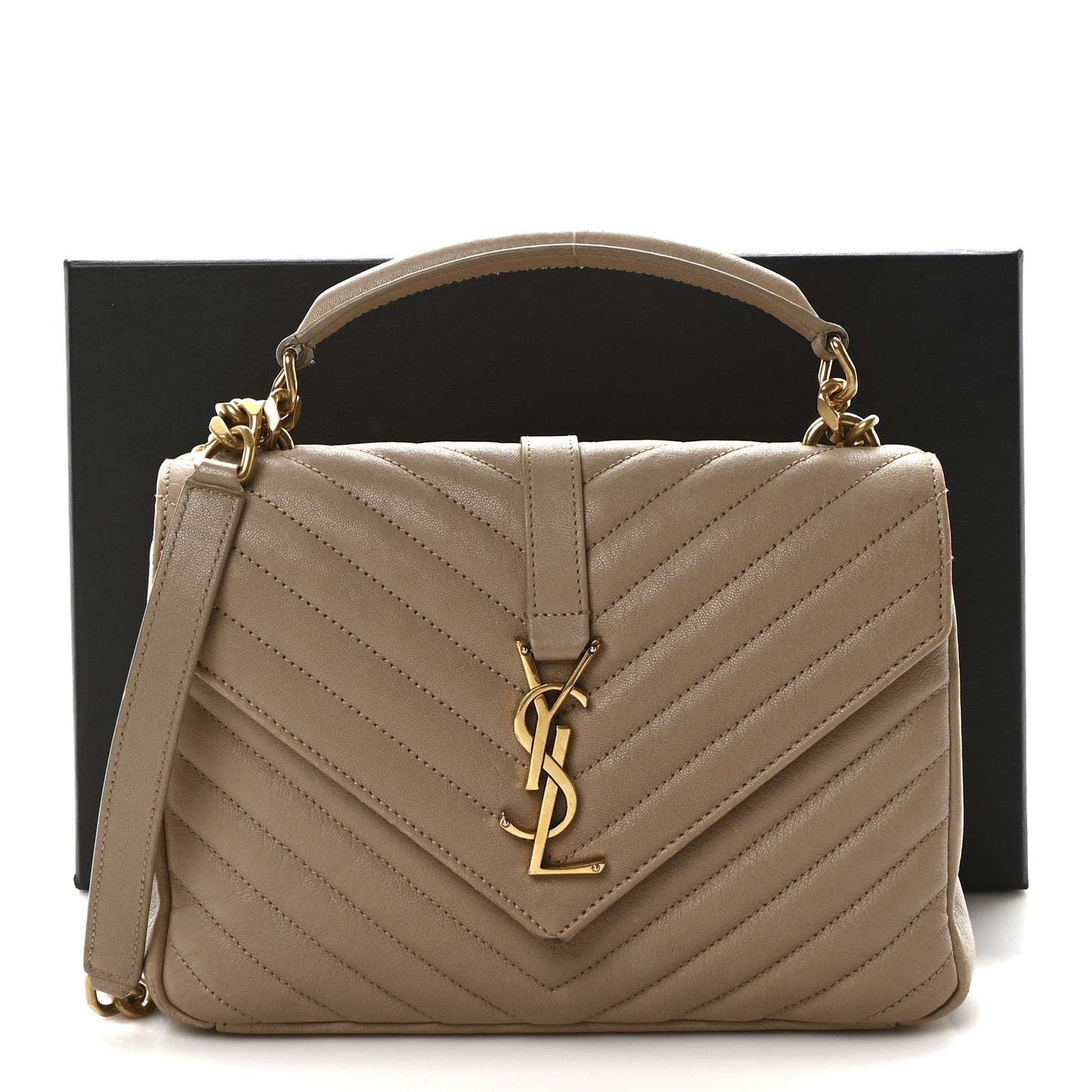 Sheepskin Matelasse Chevron Monogram Medium College Bag Dark Beige
