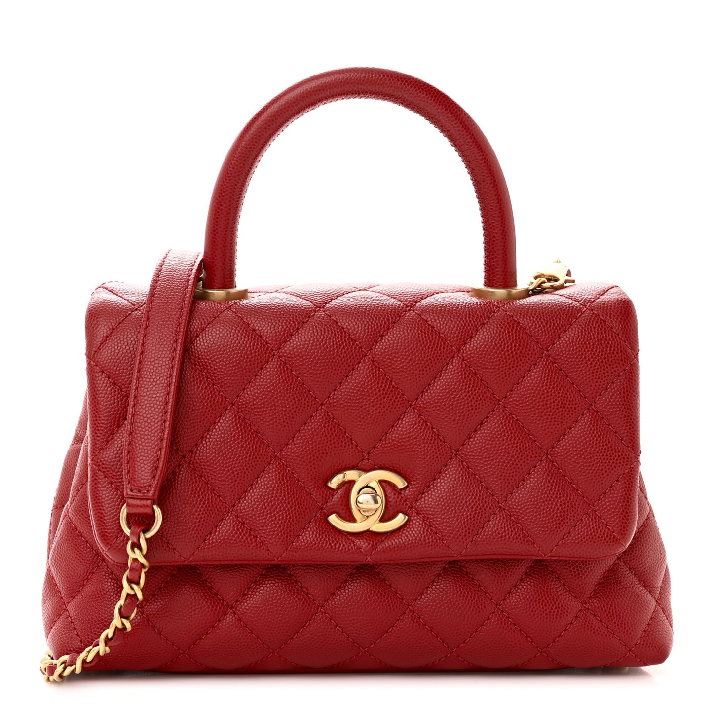 Caviar Quilted Mini Coco Handle Flap Red