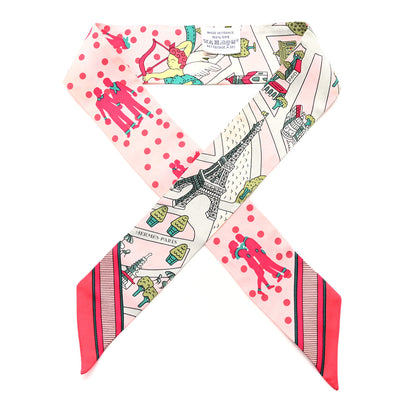 Hermes Silk Les Nouveaux Amoureux de Paris Twilly Rose Pale Vert Rose 1 of 7