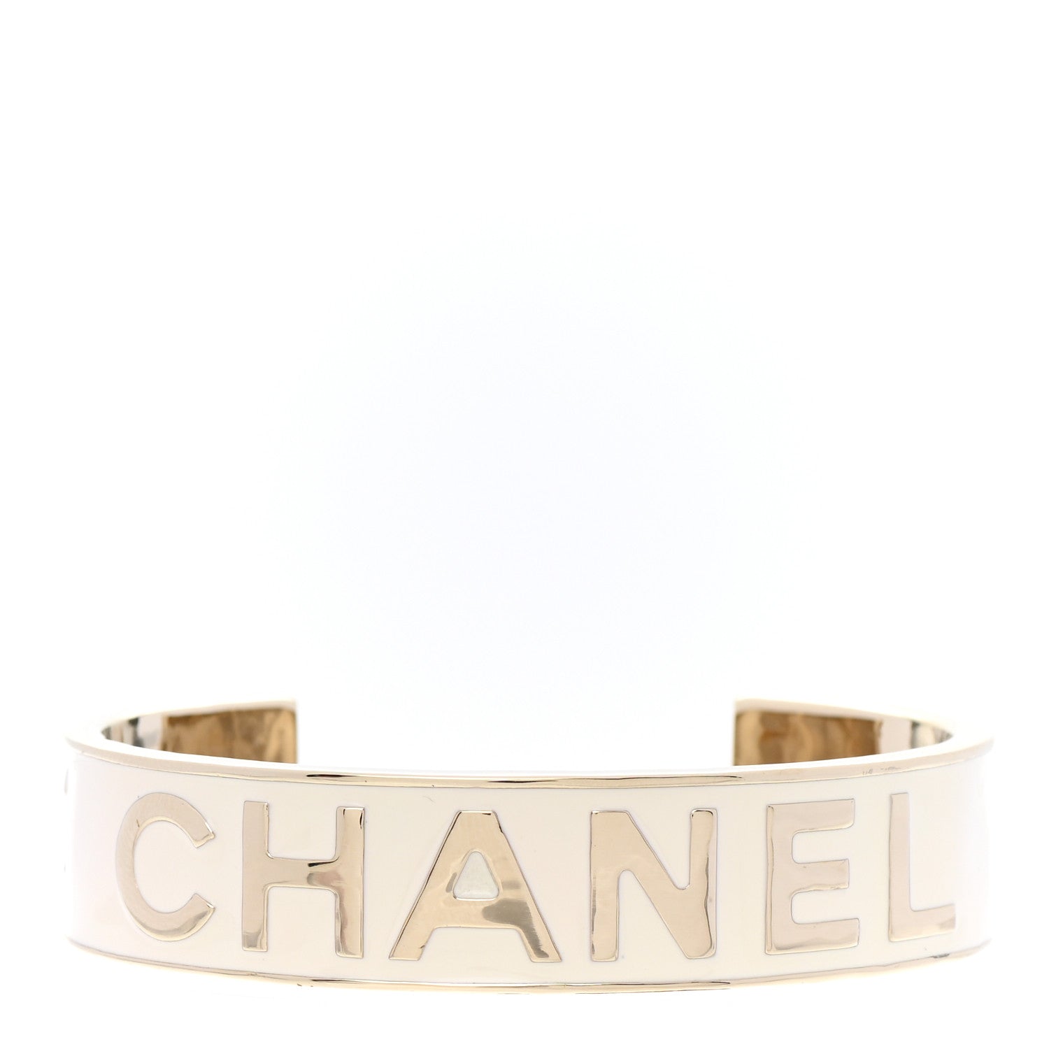 Chanel Metal Enamel Chanel Logo Cuff Bracelet M White 1 of 5
