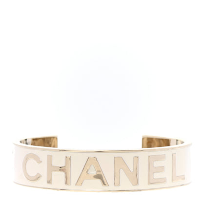 Chanel Metal Enamel Chanel Logo Cuff Bracelet M White 1 of 5