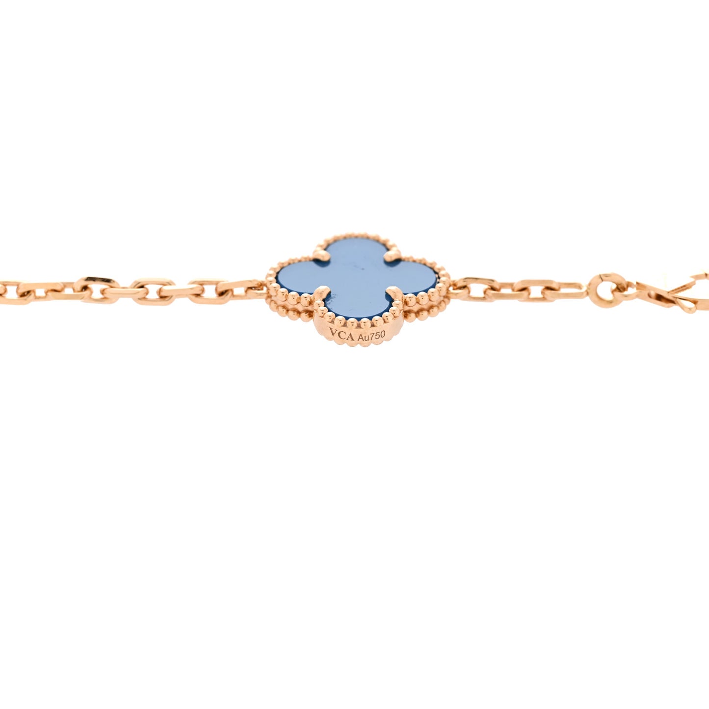 18K Yellow Gold Blue Agate 10 Motifs Vintage Alhambra Necklace
