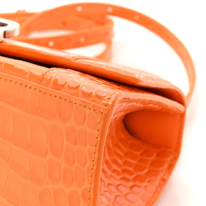 Balenciaga Shiny Calfskin Crocodile Embossed Small Hourglass Top Handle Bag Pop Orange 11 of 15