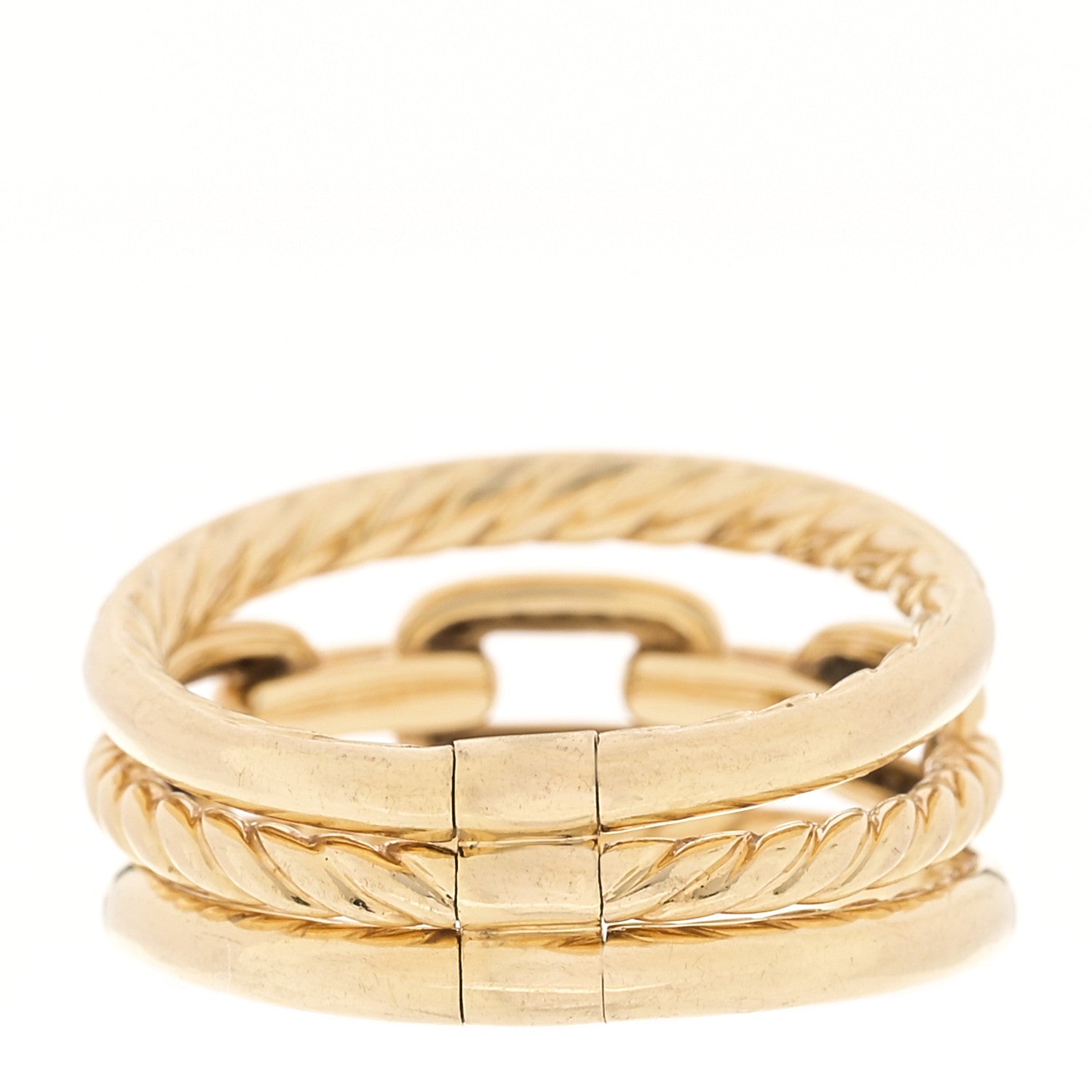 David Yurman 18K Yellow Gold Diamond Stax Three-Row Pave Chain Link Ring 54 7 3 of 4