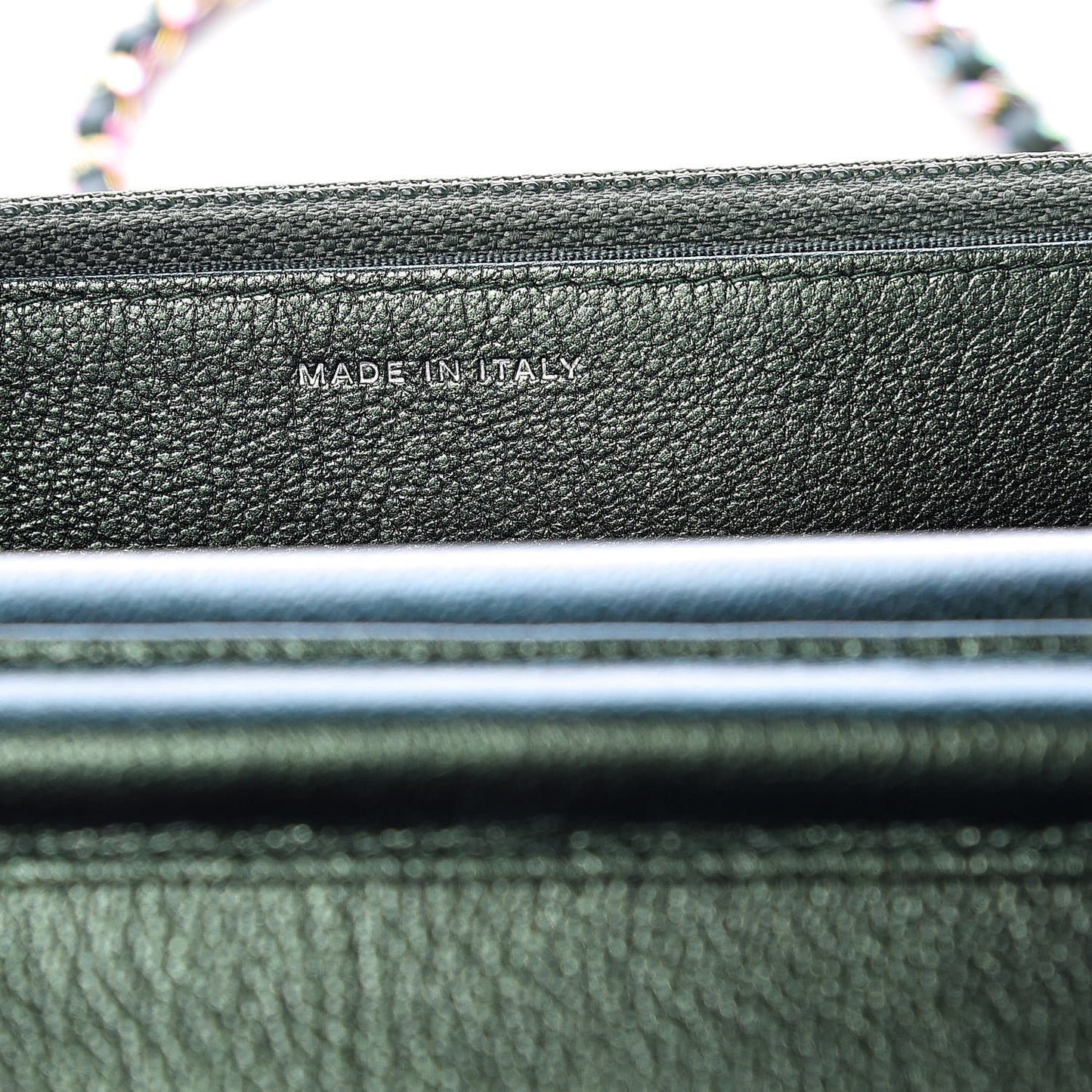 Iridescent Goatskin Quilted Wallet On Chain WOC Green