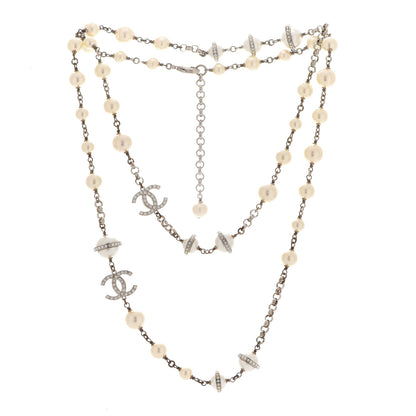 Chanel Crystal Pearl Beaded CC Long Necklace Grey 3 of 6