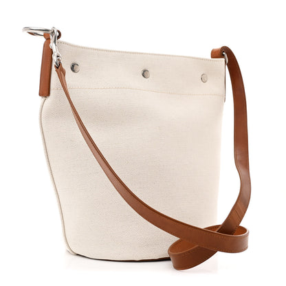 Saint Laurent Linen Calfskin Rive Gauche Bucket Bag Optic White Cognac 4 of 12