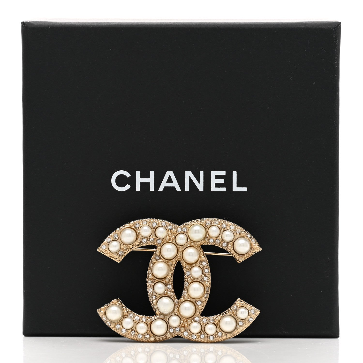 Chanel Metal Crystal Graduated Pearl CC Brooch Gold 5 of 5