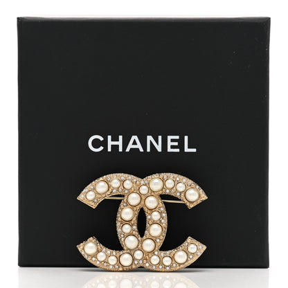 Chanel Metal Crystal Graduated Pearl CC Brooch Gold 5 of 5