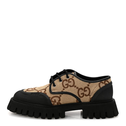 Gucci Monogram Jumbo GG Miro Soft Calfskin Womens Lug Sole Loafers 39.5 Camel Ebony Black 1 of 9