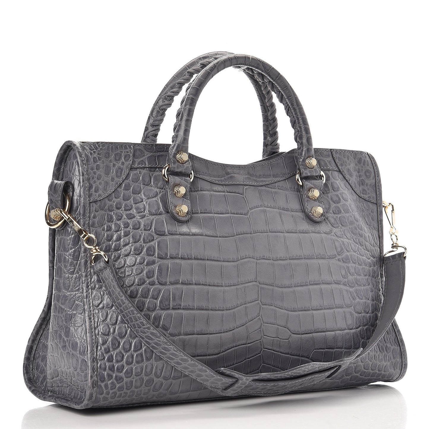 Calfskin Crocodile Embossed Giant 12 Gold Hardware City Gris Beton