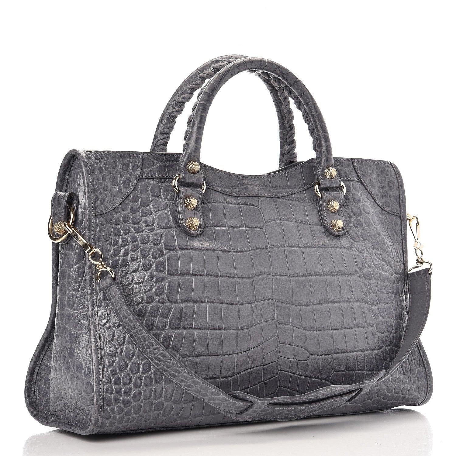 Balenciaga Calfskin Crocodile Embossed Giant 12 Gold Hardware City Gris Beton 3 of 7
