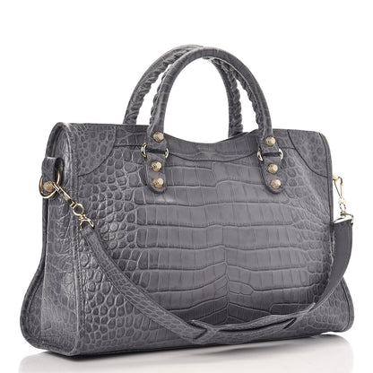 Balenciaga Calfskin Crocodile Embossed Giant 12 Gold Hardware City Gris Beton 3 of 7