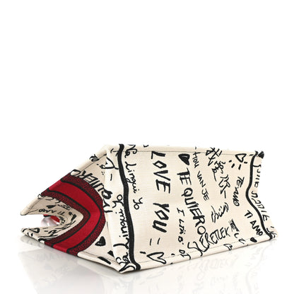 Christian Dior Canvas Embroidered Medium Dioramour Graffiti Book Tote Latte Multicolor 4 of 7