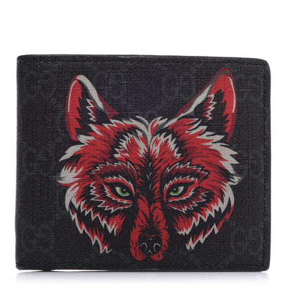 Gucci GG Supreme Monogram Fox Nice Bi-Fold Wallet Black Grey 1 of 11