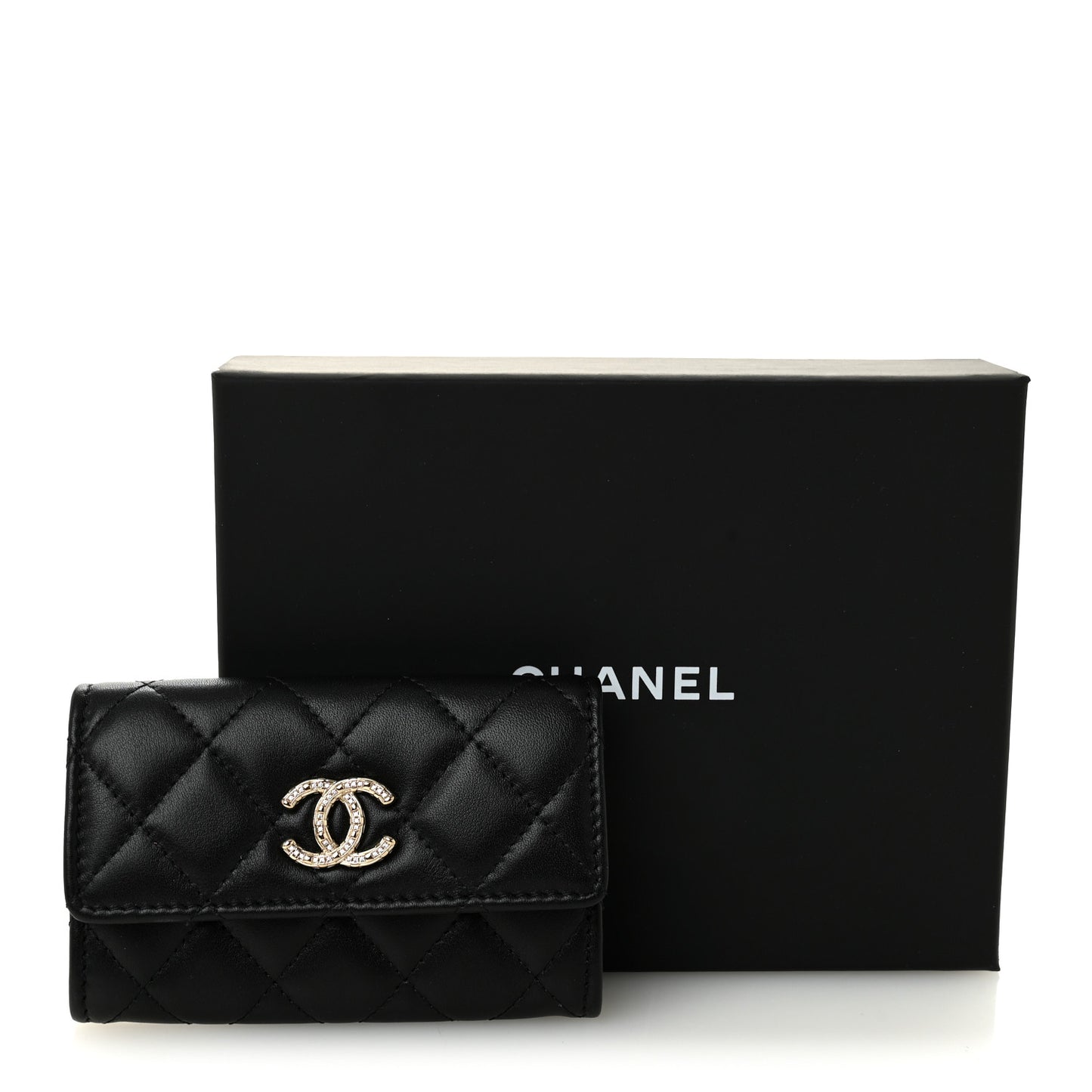 Shiny Lambskin Quilted Textured CC Card Holder Black