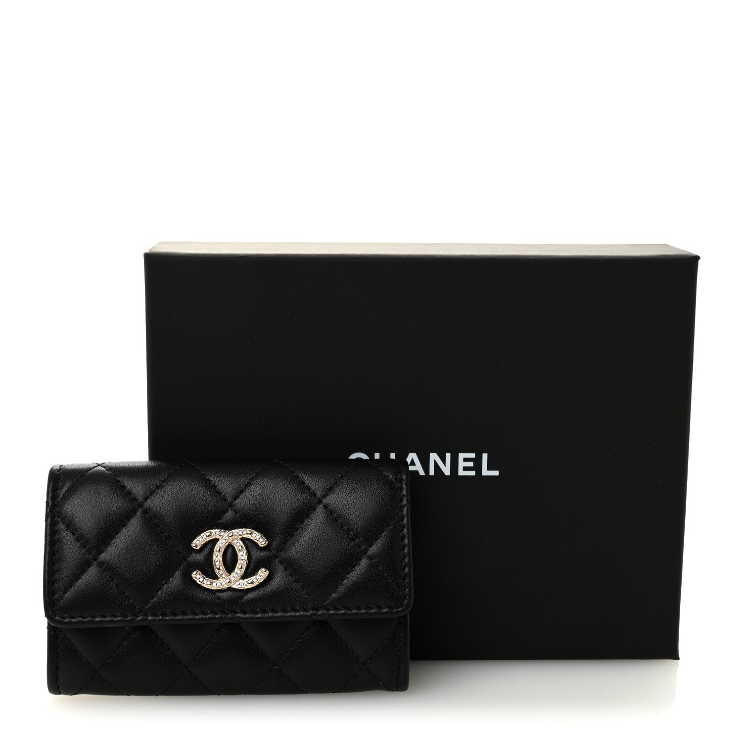Chanel Shiny Lambskin Quilted Textured CC Card Holder Black 9 of 9