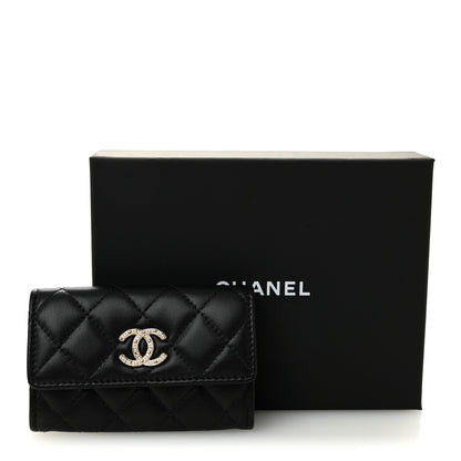 Chanel Shiny Lambskin Quilted Textured CC Card Holder Black 9 of 9