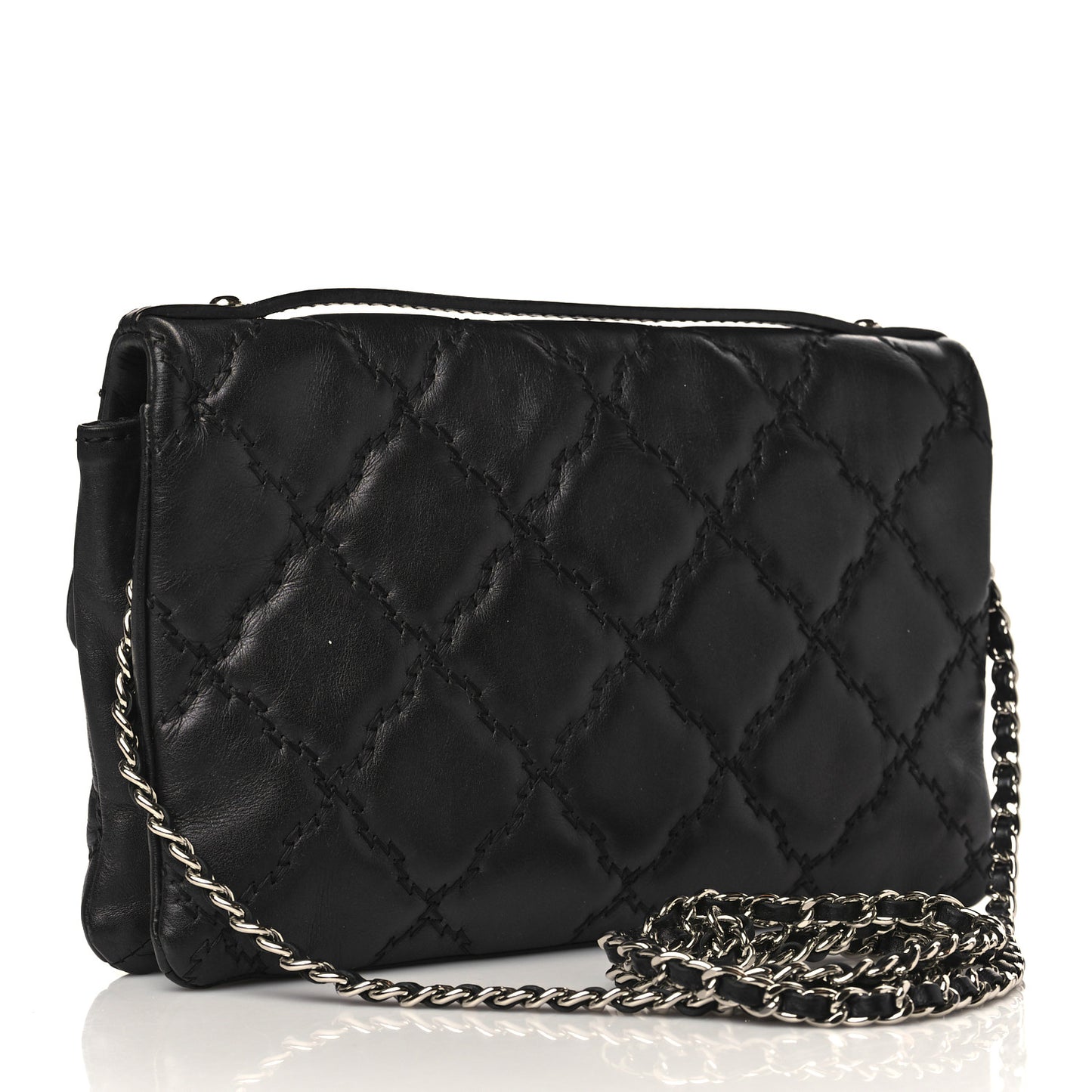 Calfskin Quilted Double Stitch Hamptons Clutch with Chain Black