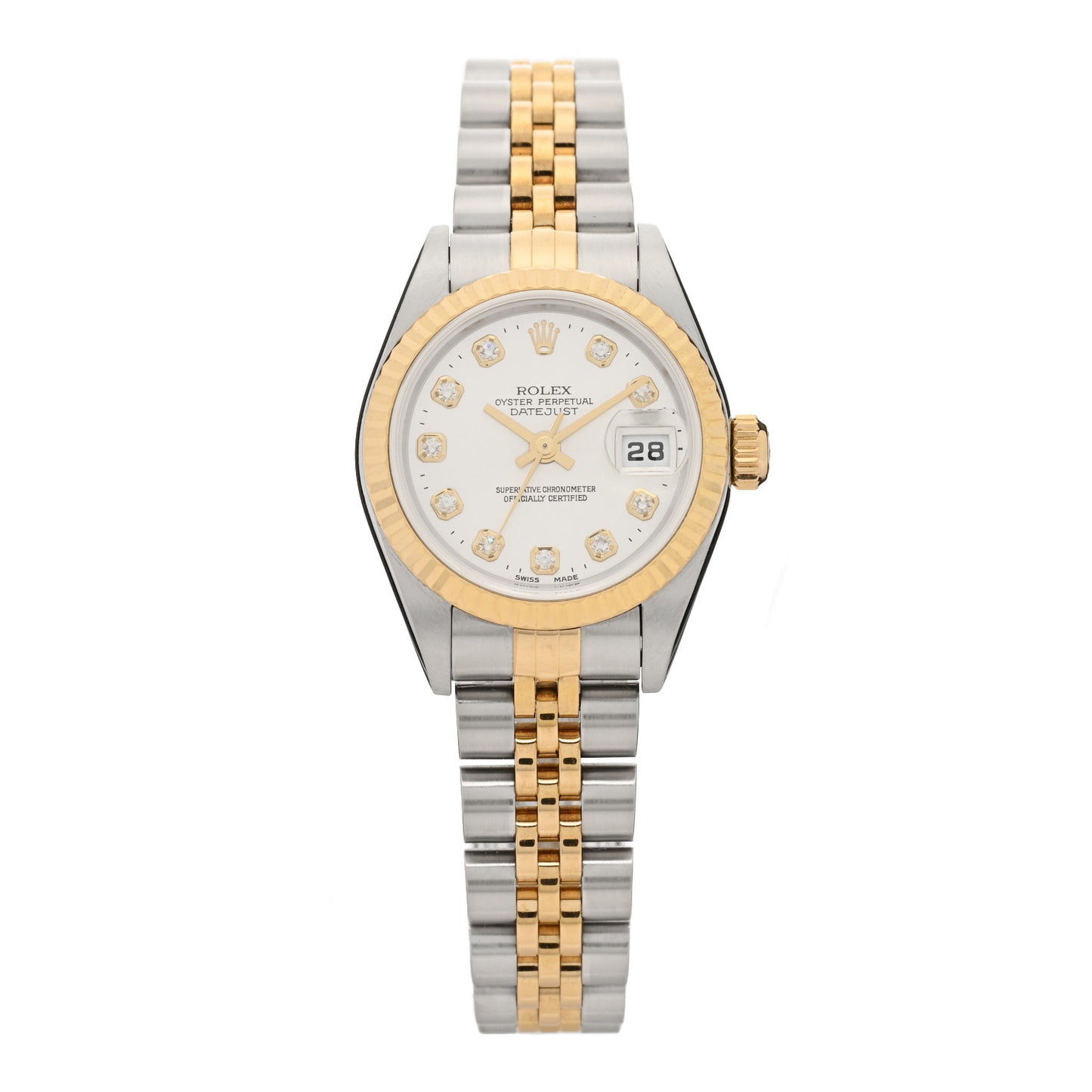 Stainless Steel 18K Yellow Gold Diamond 26mm Oyster Perpetual Datejust Watch Silver 79173