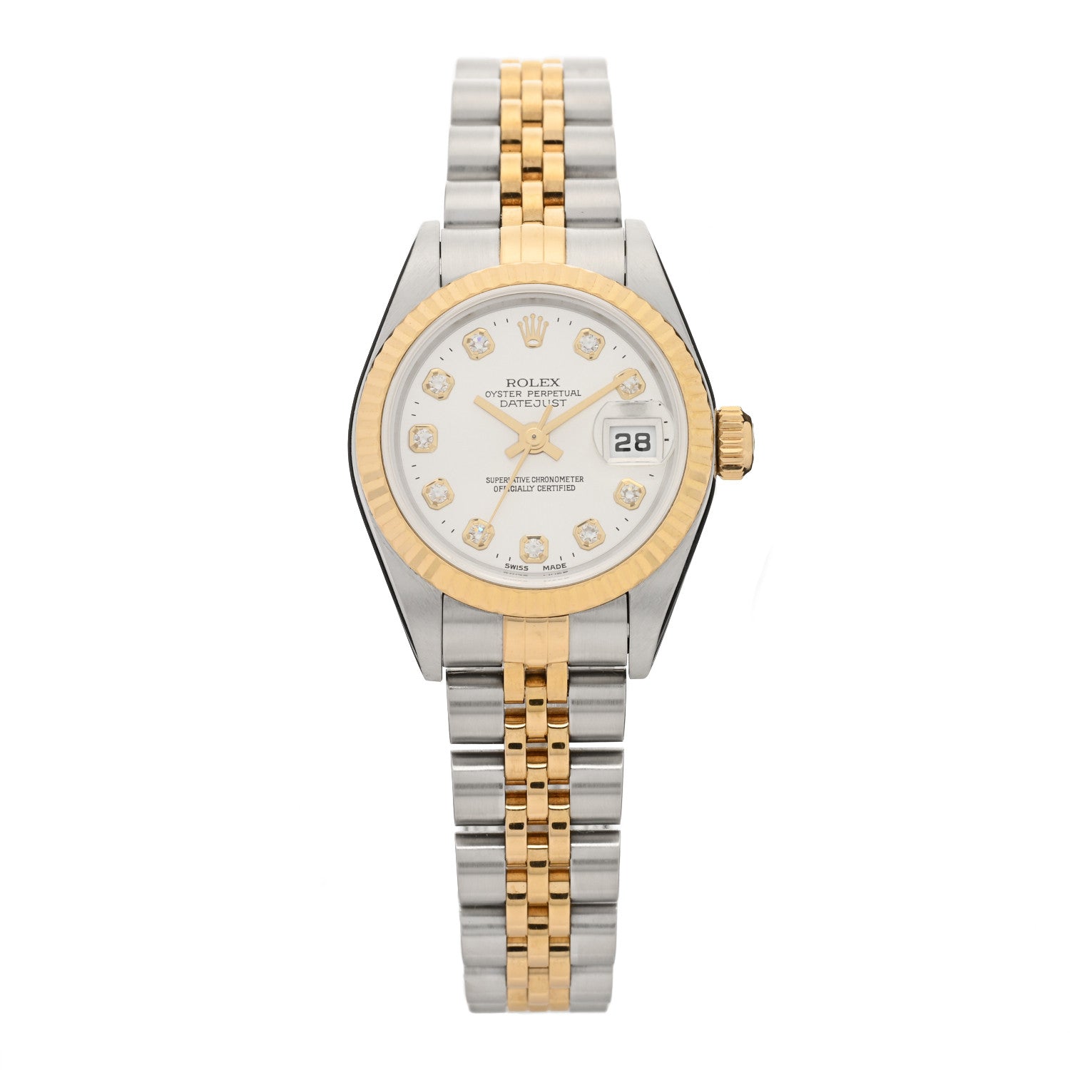 Rolex Stainless Steel 18K Yellow Gold Diamond 26mm Oyster Perpetual Datejust Watch Silver 79173 1 of 4