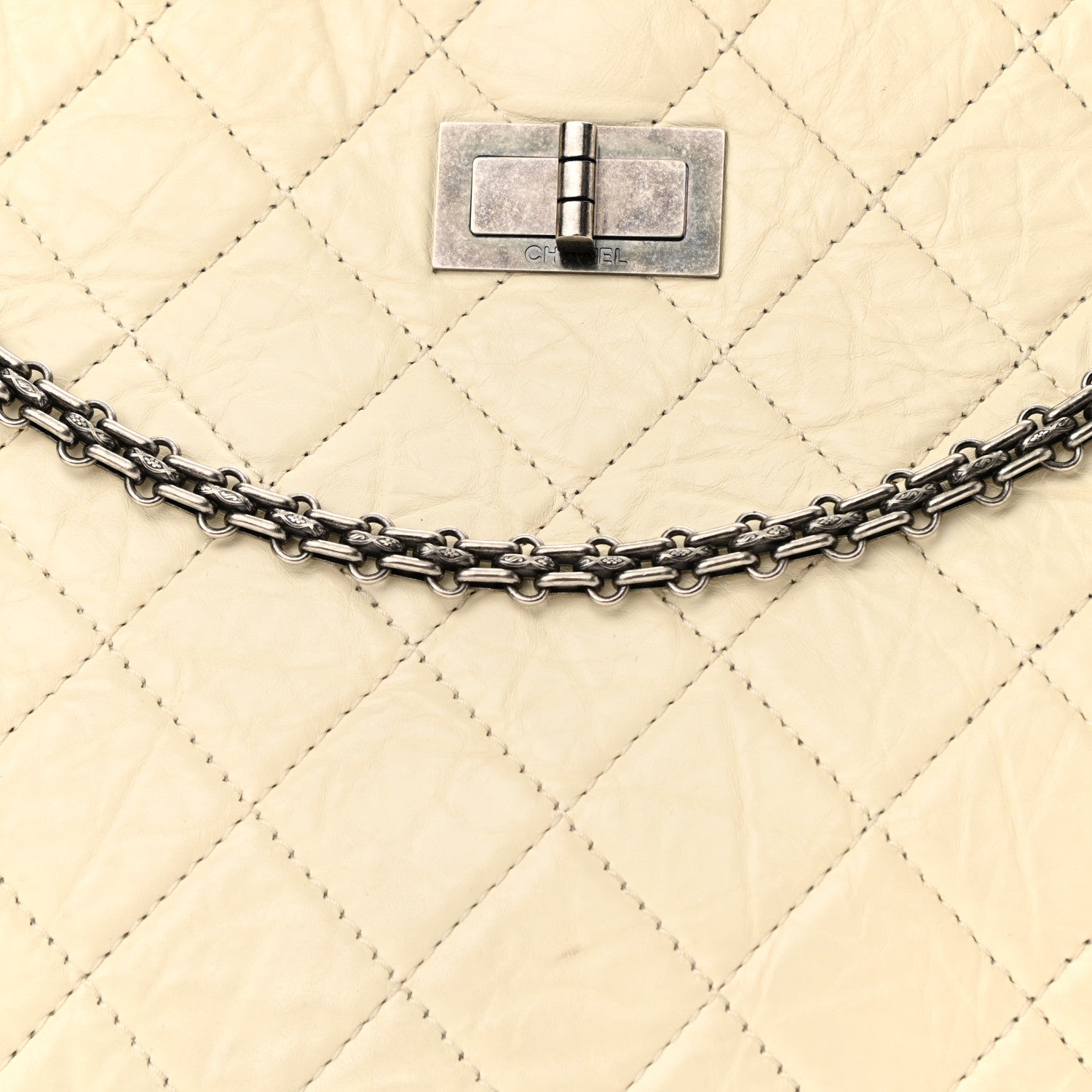 Chanel Aged Calfskin Quilted Reissue 2.55 Tote Ivory 8 of 13