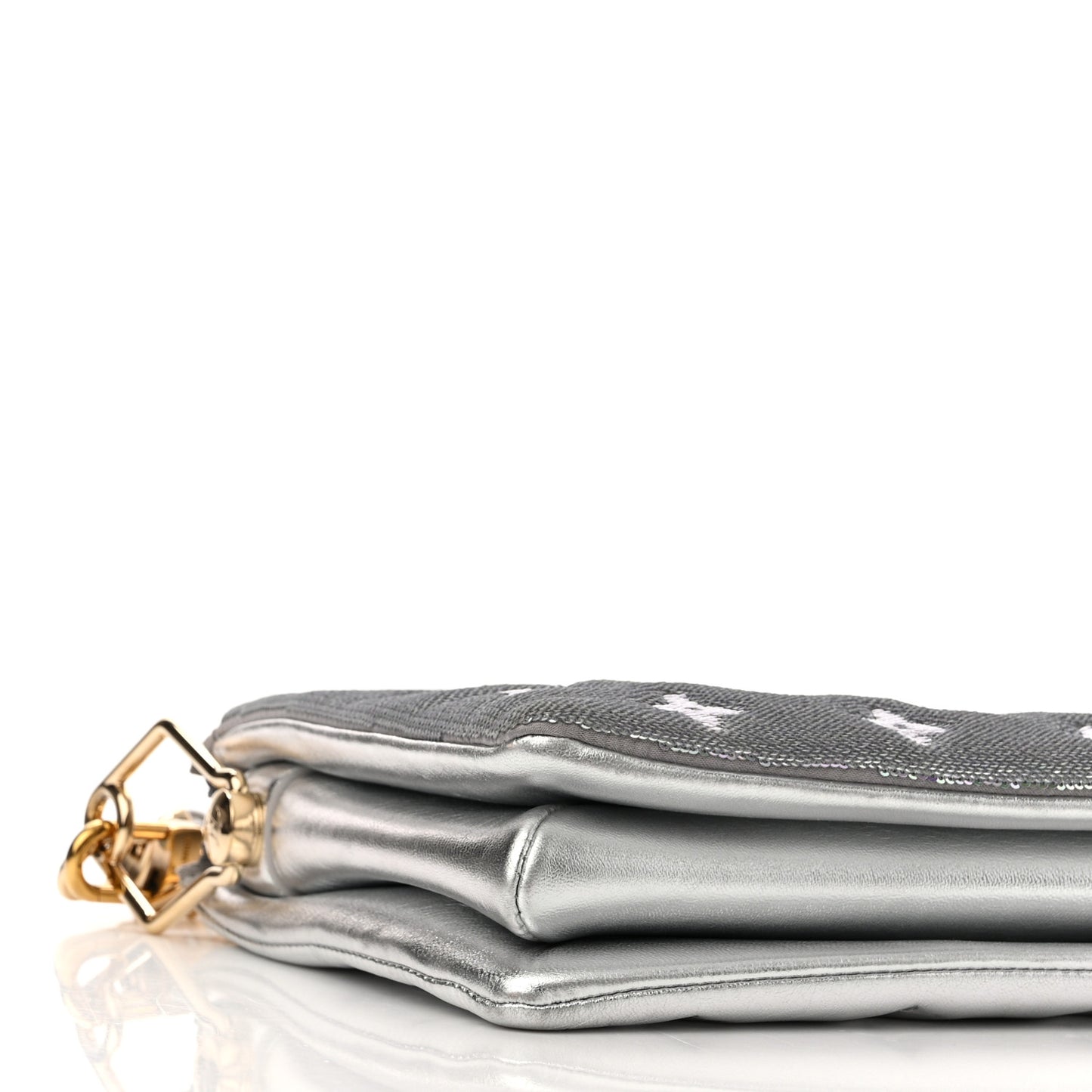 Satin Sequin Embroidered Monogram Coussin BB Silver