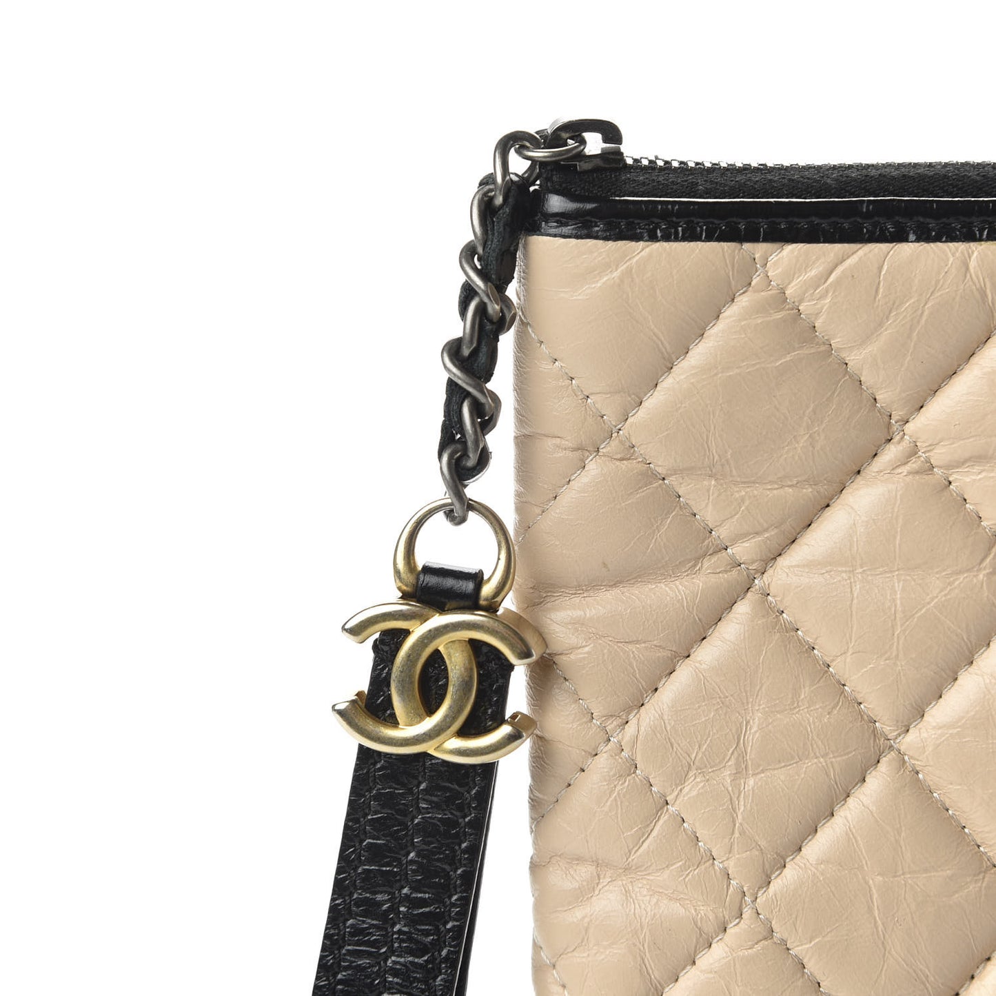 Aged Calfskin Quilted Medium Gabrielle Cosmetic Case Beige Black