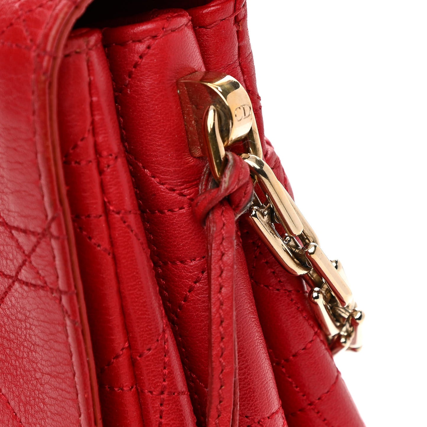 Calfskin Cannage Stitched Medium Diorling Red