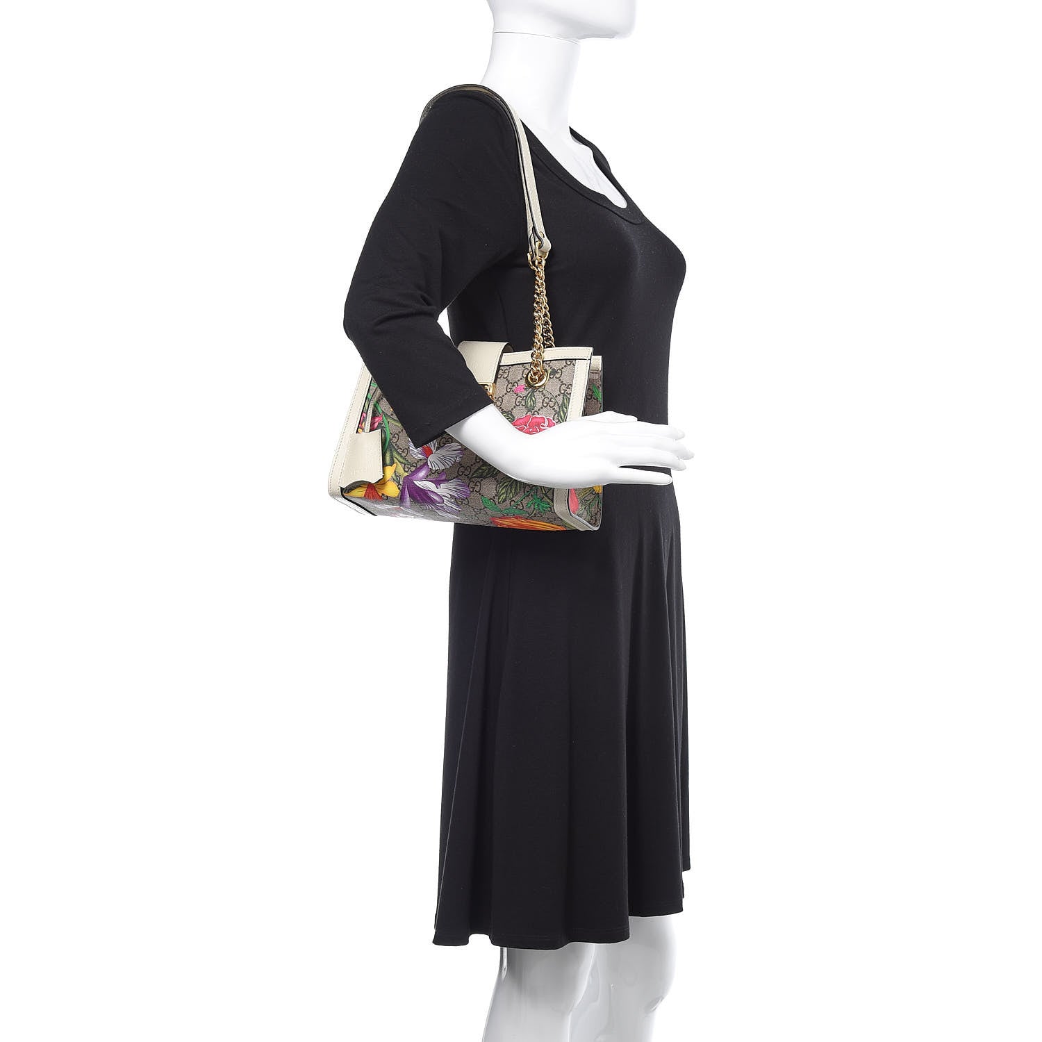 Gucci GG Supreme Monogram Flora Textured Calfskin Small Padlock Tote Beige Ebony Multicolor Mystic White 2 of 12