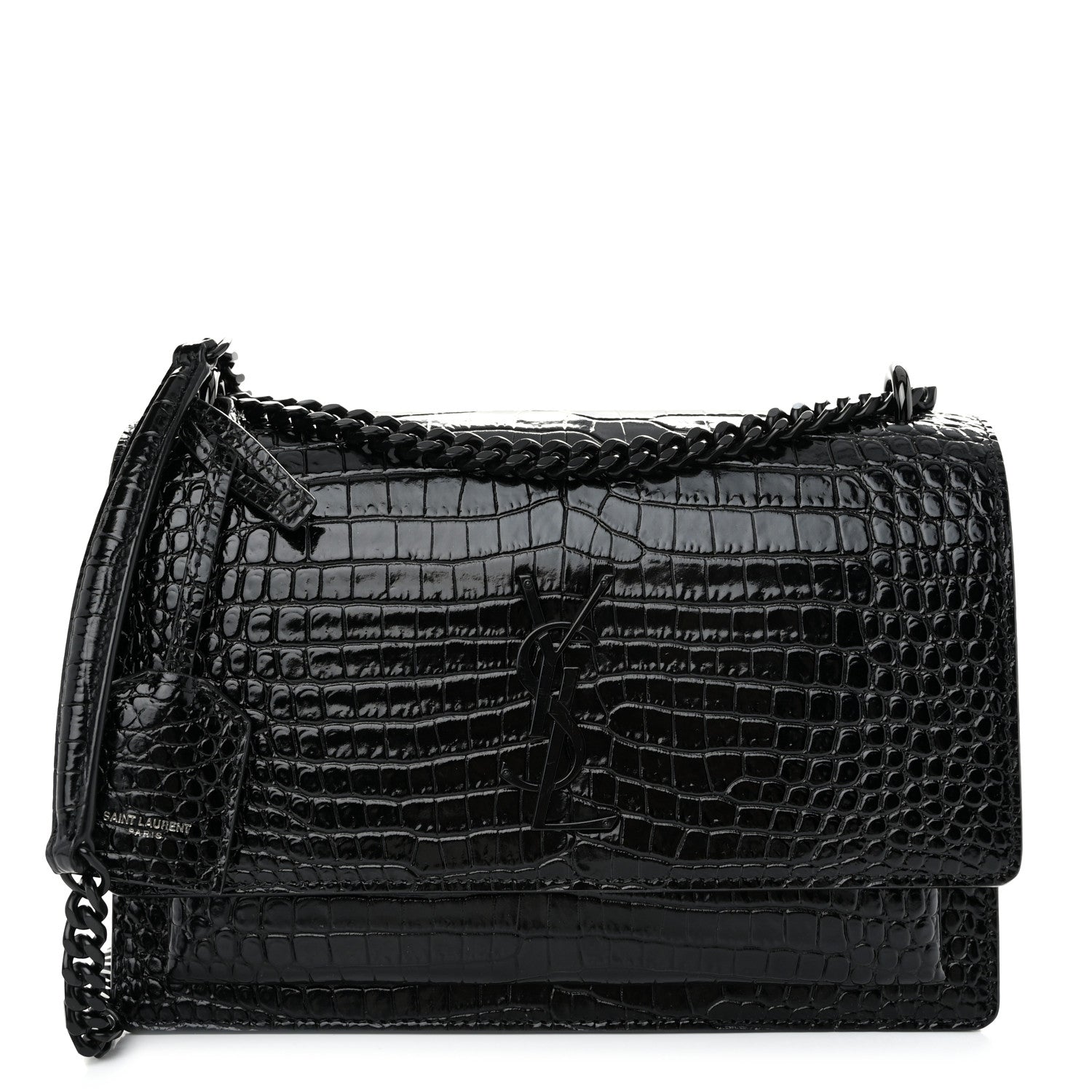 Saint Laurent Calfskin Crocodile Embossed Medium Monochrome Monogram Sunset Black 1 of 9