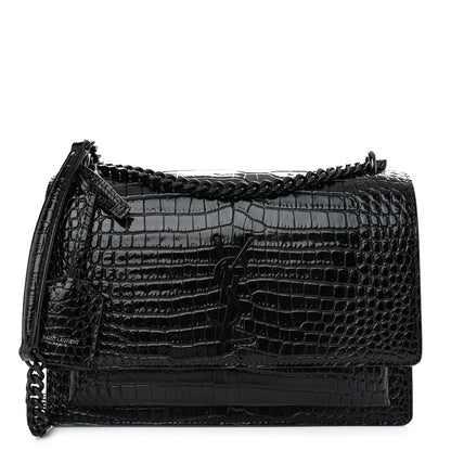 Saint Laurent Calfskin Crocodile Embossed Medium Monochrome Monogram Sunset Black 1 of 9