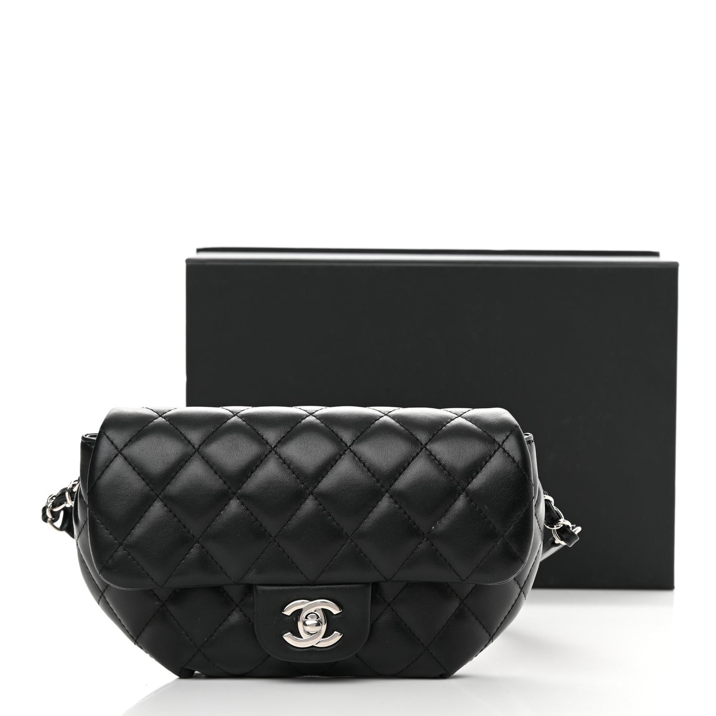 Calfskin Quilted CC Uniform Flap Belt Bag Black