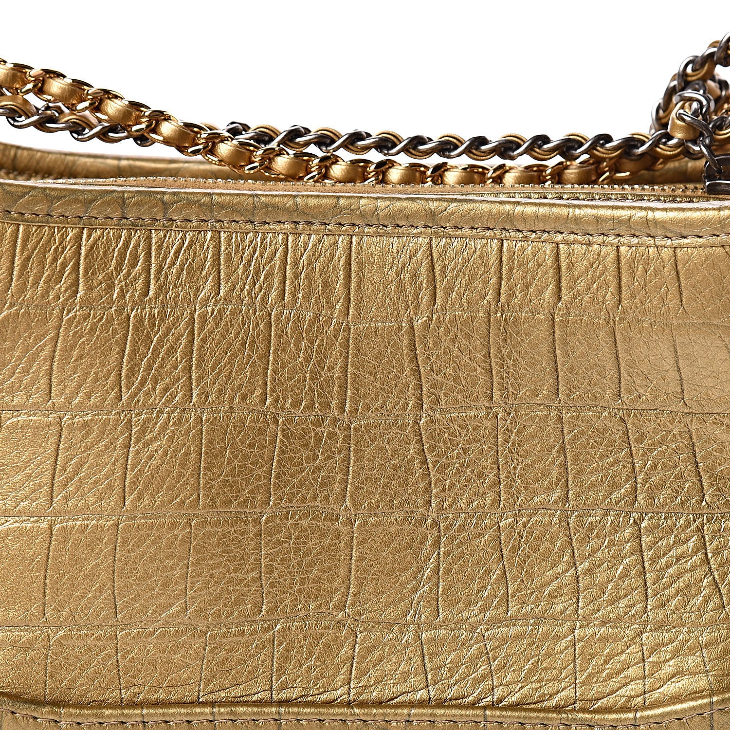 Chanel Metallic Calfskin Crocodile Embossed Cocodile Small Gabrielle Hobo Gold 9 of 11