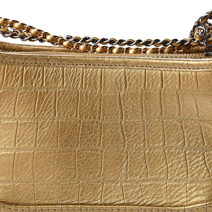 Chanel Metallic Calfskin Crocodile Embossed Cocodile Small Gabrielle Hobo Gold 9 of 11