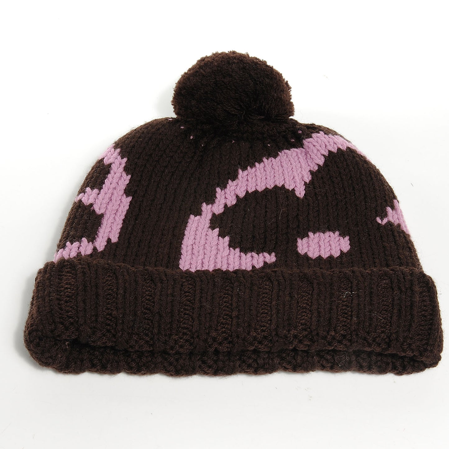 Monogram Knit Wool Hat Fringe Scarf Set Pink Ebene