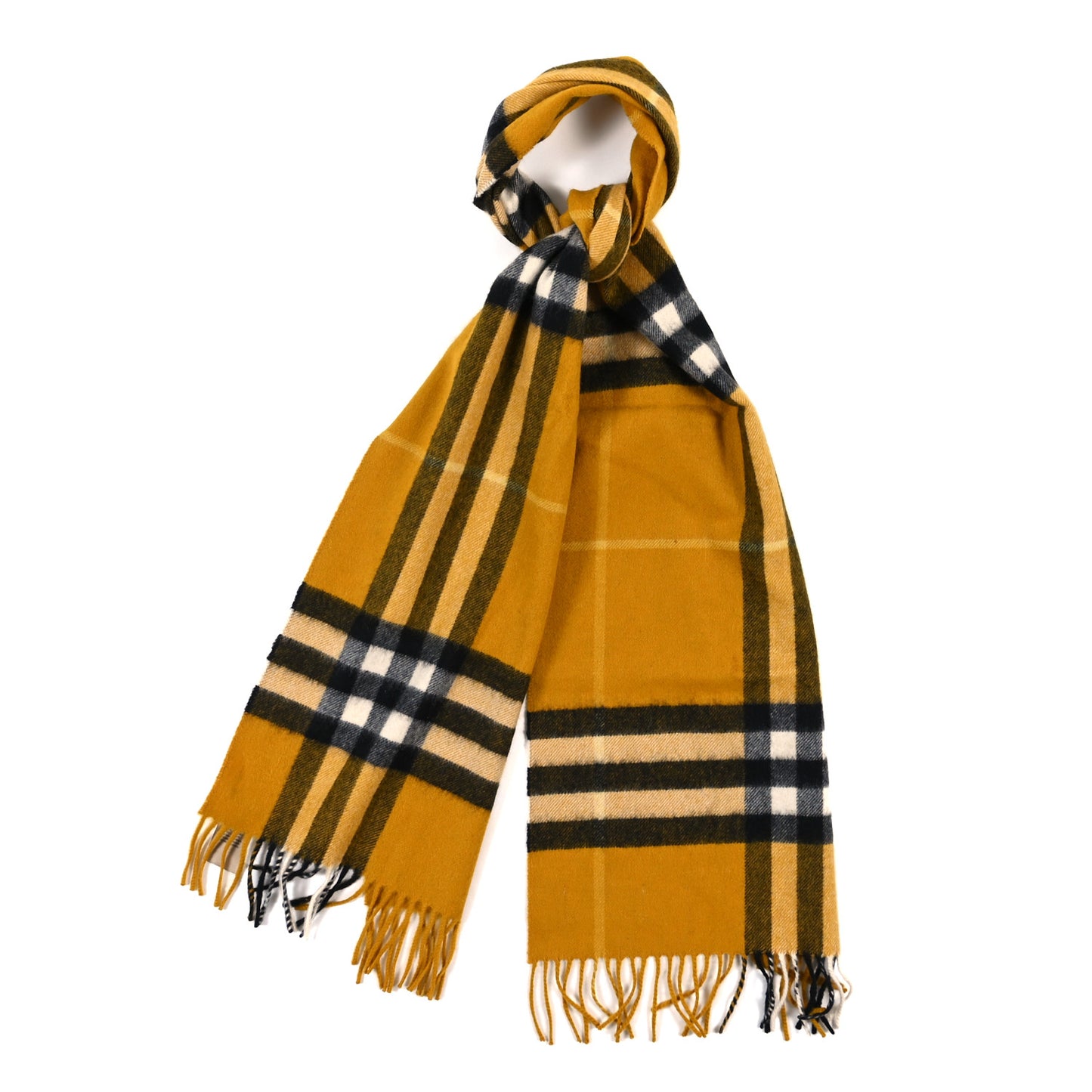 Cashmere House Check Fringe Scarf Yellow