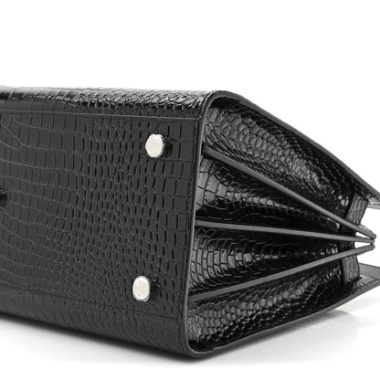 Saint Laurent Calfskin Crocodile Embossed Small Sac de Jour Black 9 of 10