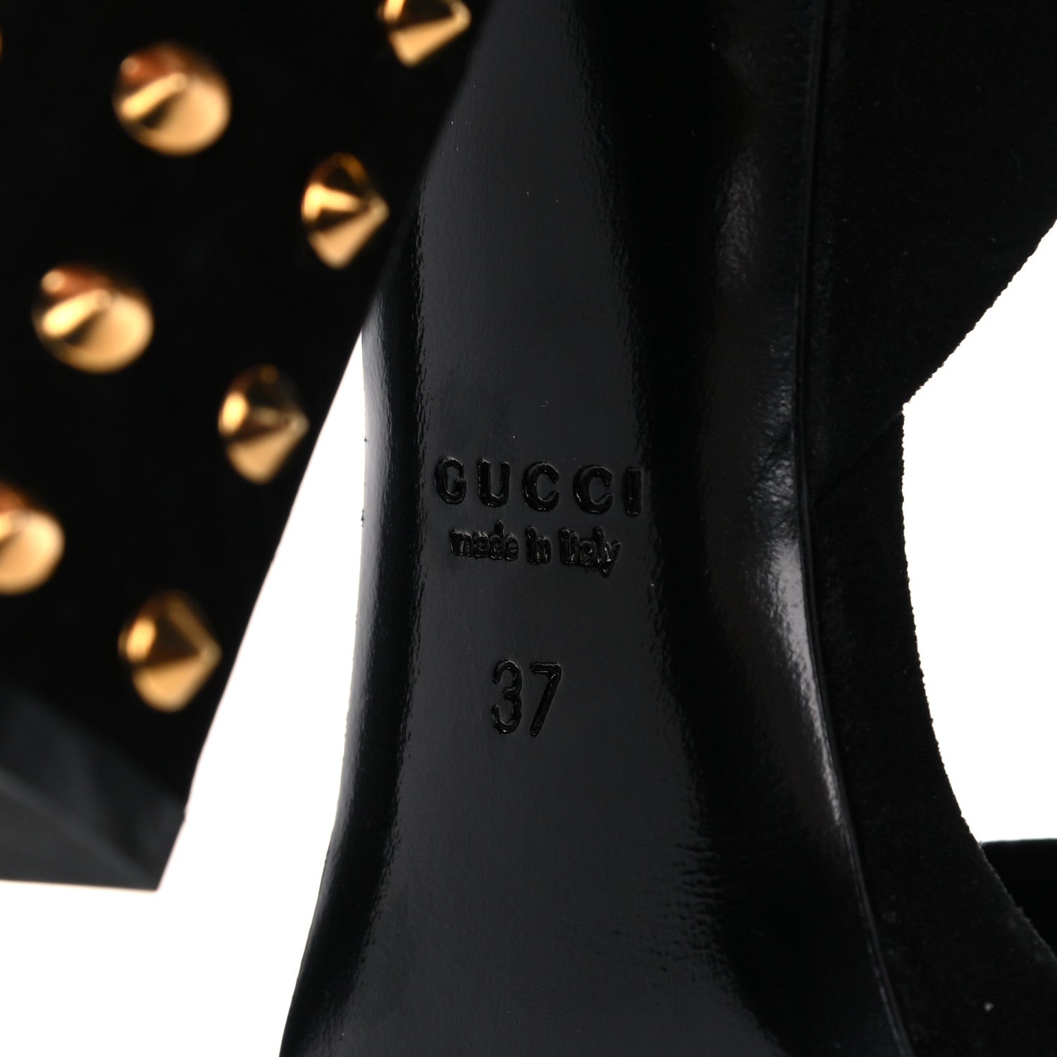 Gucci Kid Scamosciato Studded Buckle Platform Sandals 37 Black Gold 6 of 11