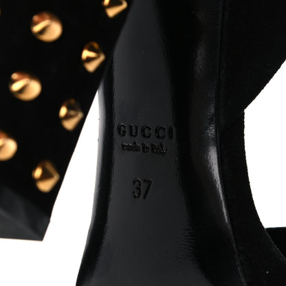Gucci Kid Scamosciato Studded Buckle Platform Sandals 37 Black Gold 6 of 11