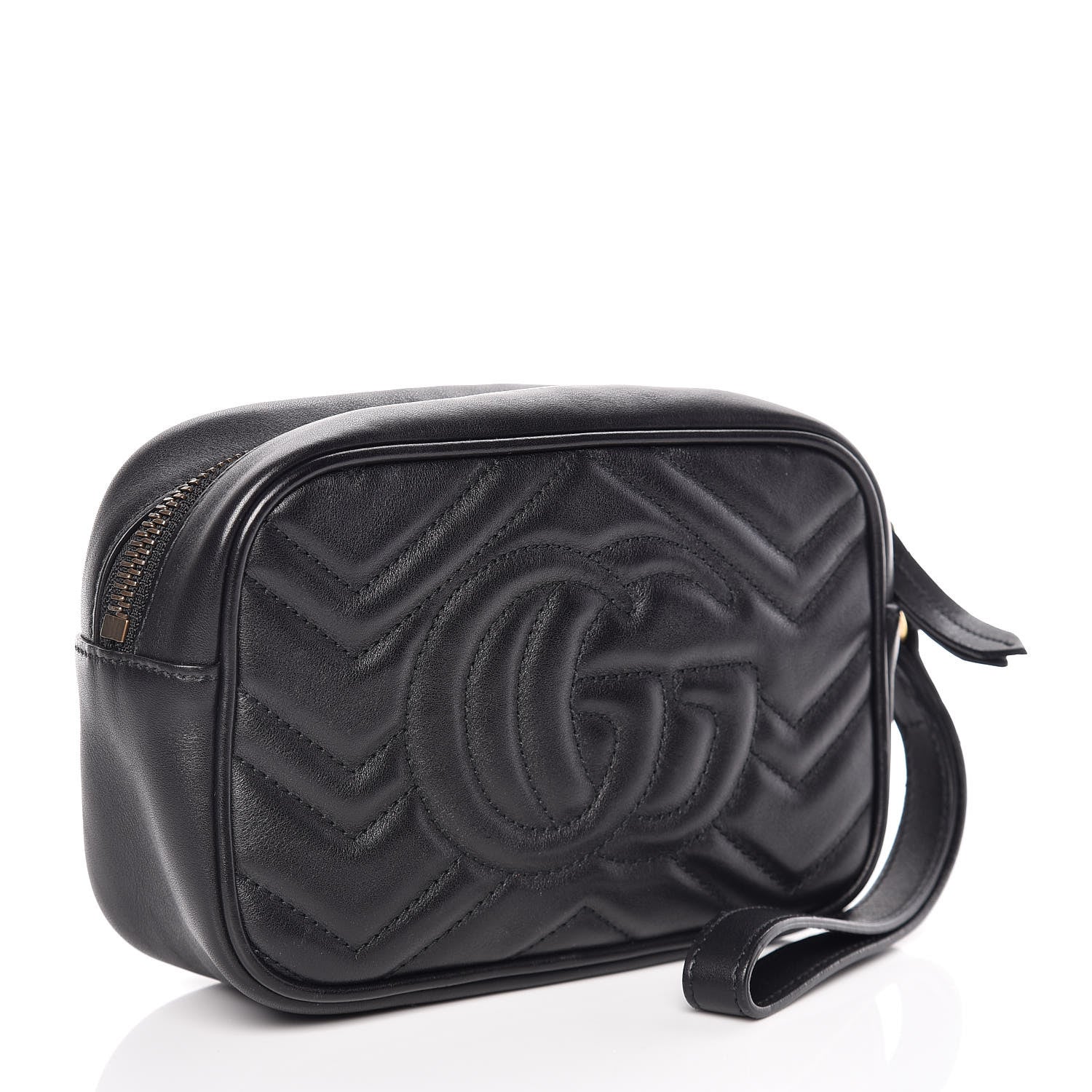 Gucci Calfskin Matelasse Mini GG Marmont Wrist Wallet Black 3 of 9