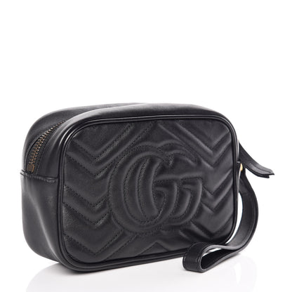 Gucci Calfskin Matelasse Mini GG Marmont Wrist Wallet Black 3 of 9